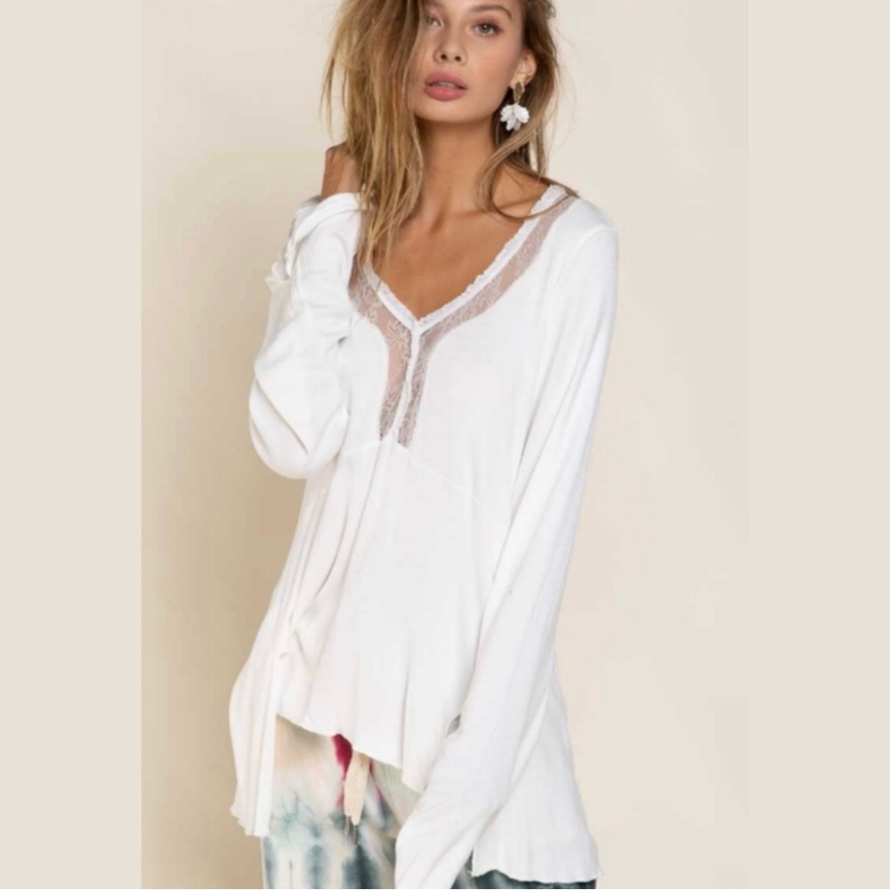 POL Ivory Lace Trimmed Long Sleeve Tee! - Picture 2 of 7